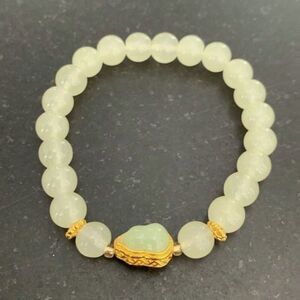Asian Style Green Beaded Healing Stretch Bracelet, Simulated Jade or Aventurine